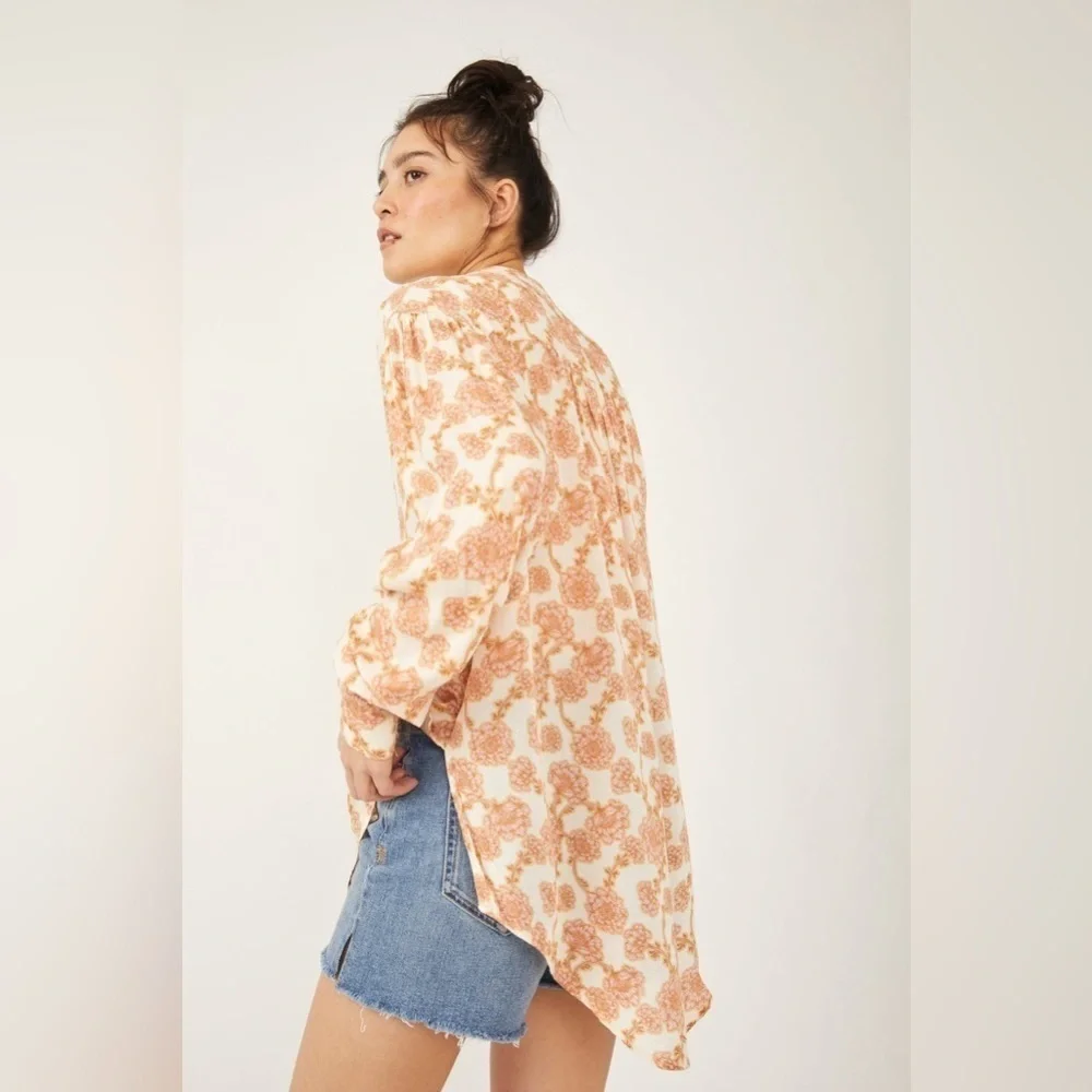 Free People Mia Floral tie neck tunic top size small